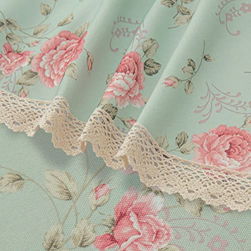 Rectangular Floral Tablecloth 60x84 Inch Light Green Waterproof Spill-Proof Dining Cover