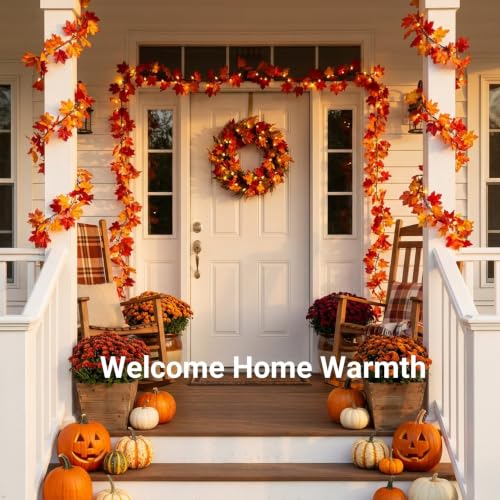 11ft Lighted Fall Leaf Garland with 50 String Lights - Autumn Decor, Indoor & Outdoor