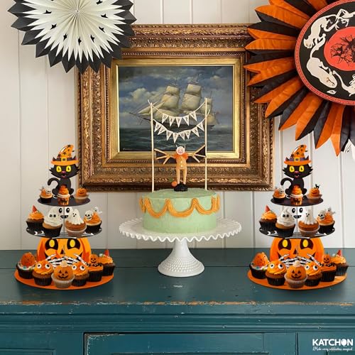 Halloween Cupcake Stand Set of 2 - Spooky 3-Tier Dessert Display for Parties