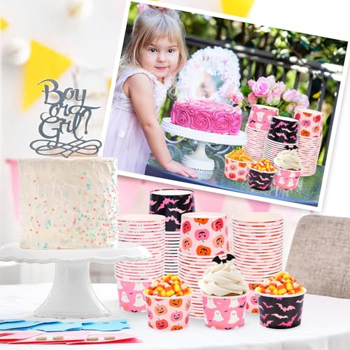Pink Halloween Snack Cups - 60 Disposable Paper Bowls for Treats & Snacks