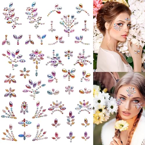 Multicolored Face Gems Stickers Set for Face Body DIY Festival Party