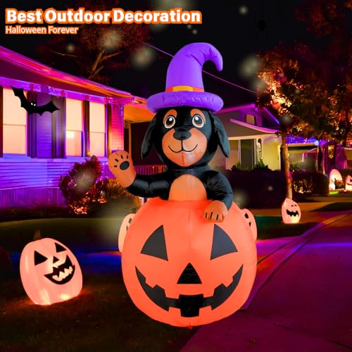 Inflatable Dachshund Dog Halloween Yard Decoration with Pumpkin, LED Lights, Outdoor & Indoor Use