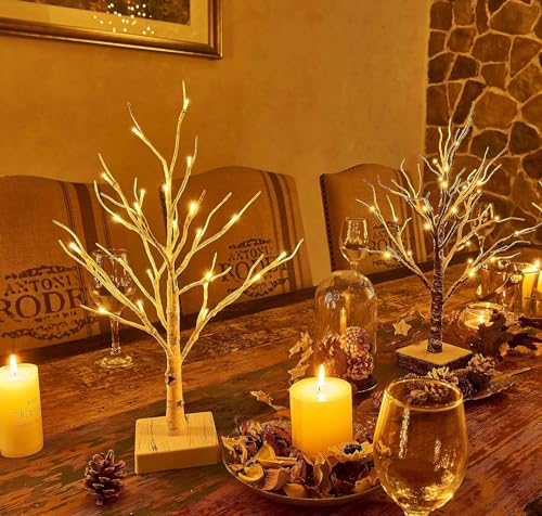 Lighted Easter Tree with Timer - White Birch 24 LED, 18-Inch Tabletop Holiday Decor