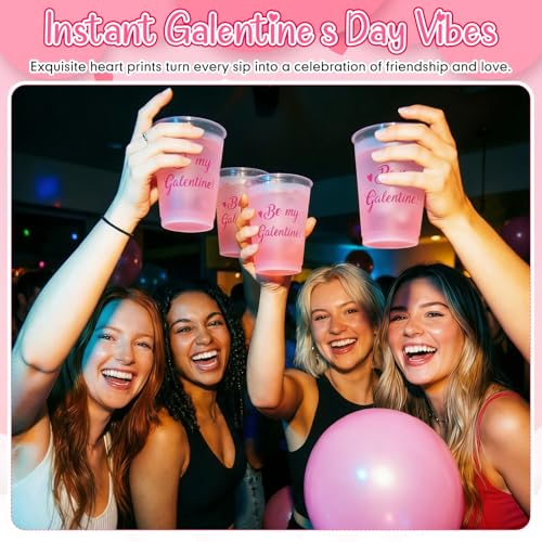 16 Pack Pink Heart Galentine's Day Plastic Cups - 16oz Celebration Drinkware