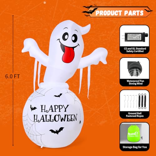 6 Ft Halloween Ghost in Bottle Inflatable Yard Decoration with LEDs