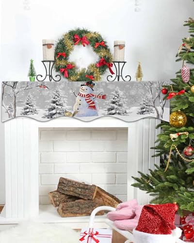 Winter Snowman Fireplace Mantel Scarf Cover - 90" L x 17" W Christmas Holiday Decor - Christmasech4958