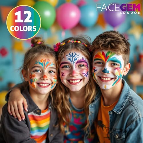 12-Color Water-Based Face Paint Kit - Mess-Free, Washable & Non-Toxic for Festivals & Parties