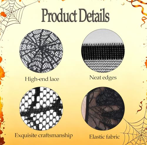 Halloween Black Lace Spiderweb Mantel Scarf - Indoor Fireplace & Table Decor