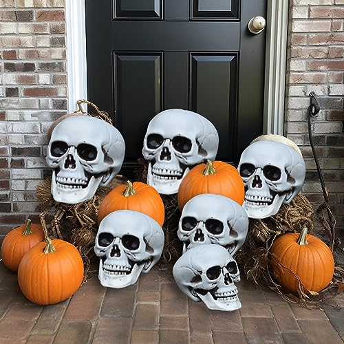 Mini Skulls Halloween Decor Set - 8 Realistic Plastic Skeletons for Crafts & Outdoor Halloween Decorations