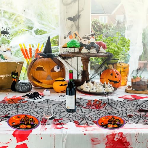 Black Lace Spiderweb Table Runner Set - Halloween Decor 2 Pieces 18x73 Inches