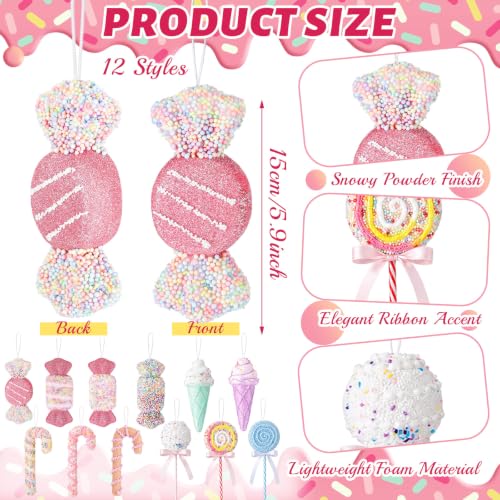 Pastel Christmas Candy Ornaments Set - Pink White Yellow Purple Green - 12 Decor Items