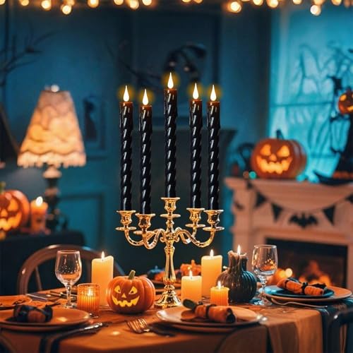 Wondise Halloween Black Flameless Taper Candles with Remote Timer - 2 Pack