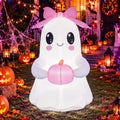 6 ft Pink Bow Inflatable Ghost Halloween Yard Decoration with LED Lights - Outdoor Friendly