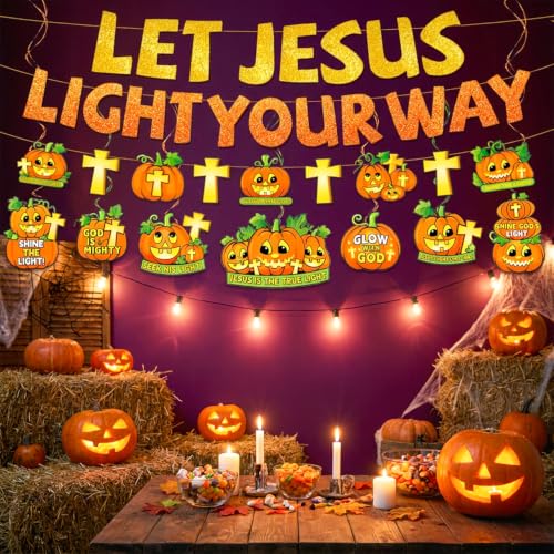 Christian Halloween Decorations Banner Set with Cross & Pumpkin Quotes