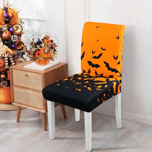 Halloween Chair Covers Set of 6 - Bat Design for Dining & Party Decor - Variation 01