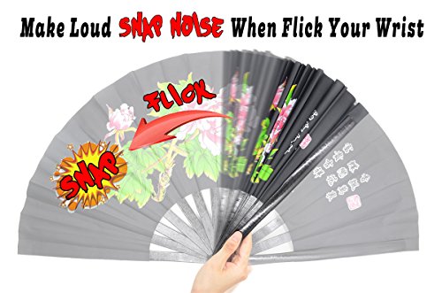 Large Folding Hand Fan with Fabric Case - Black Peony Rave & Festival Fan