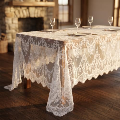 White Lace Tablecloth 60x120 Inch - 2-Pack Elegant Wedding Decor - Variation of B-White / 2
