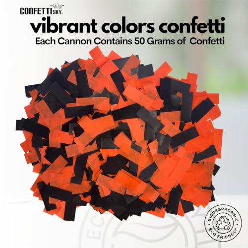 Confetti Sky 12-Inch Confetti Cannons - Orange & Black Halloween Party Supplies (6 Pack)
