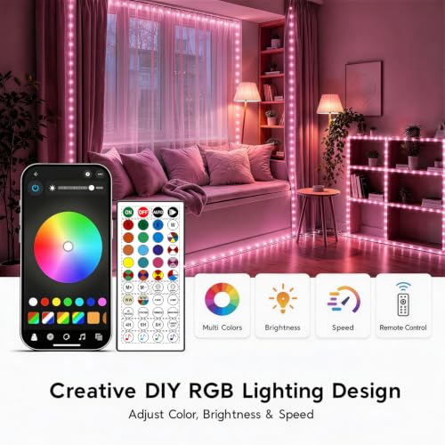 RGB USB Fairy Lights 50ft 150 LEDs with Remote & App Control, Music Sync, Timer, Indoor Holiday Decor