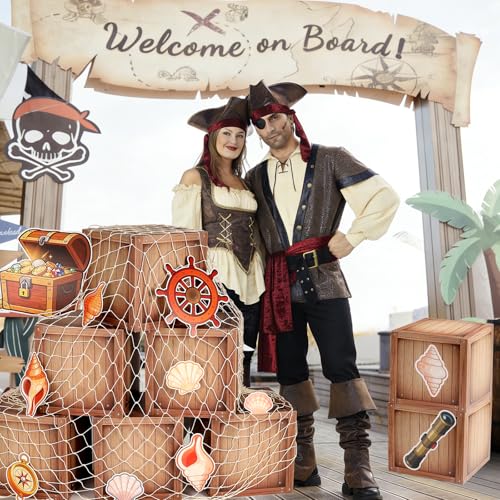 Pirate Party Decorations Wood Box Set - 8 Pack Pirate Treasure Chests