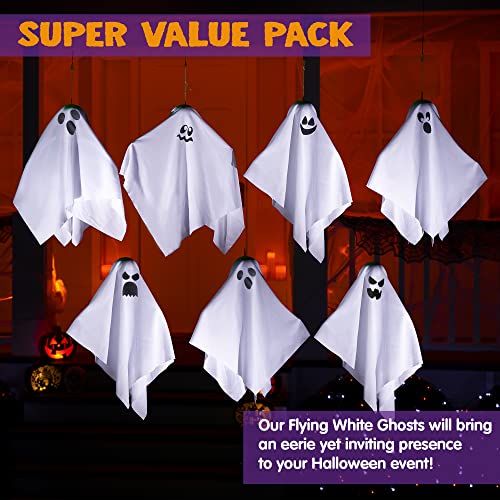 Halloween Flying Ghost Decorations Set - 7 Outdoor Hanging White Ghosts, 19.6 Inches