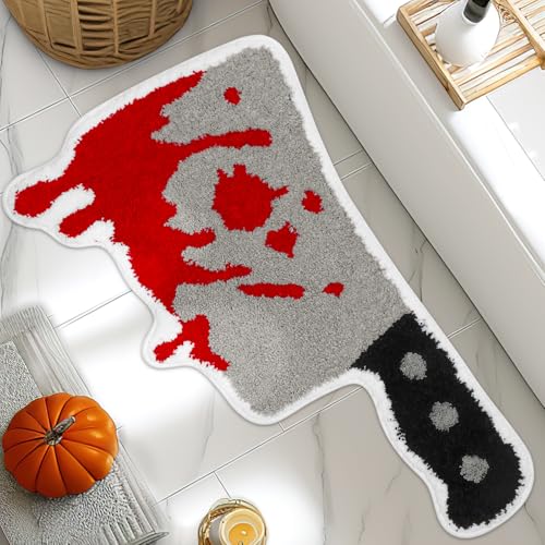 Halloween Bloody Knife Bath Rug Non-Slip Water Absorbent Mat Bathroom Shower Kitchen Decor