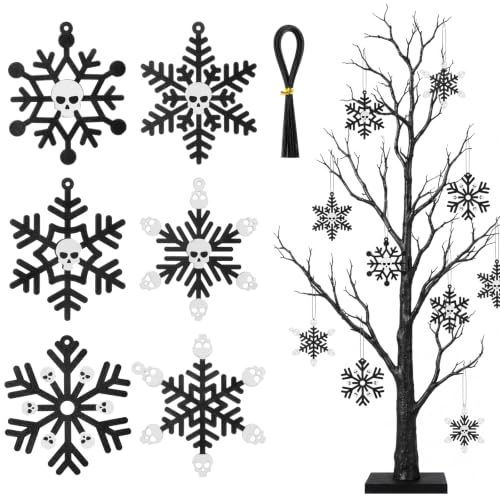 Halloween Skull Snowflake Wooden Ornaments Set - Gothic Hanging Decorations, 36 Pieces, Variation: Snowflake