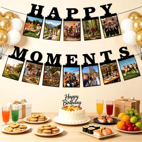 Birthday Photo Banner with Balloons - Black 4x6 Versatile Party Decorations