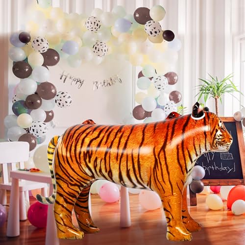 Huge Inflatable Tiger - Lifesize Jungle Animal Balloon for Safari Party - Brown Yellow