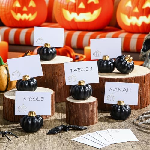 Halloween Pumpkin Place Card Holders - Black (16 Pack) for Fall Thanksgiving Parties