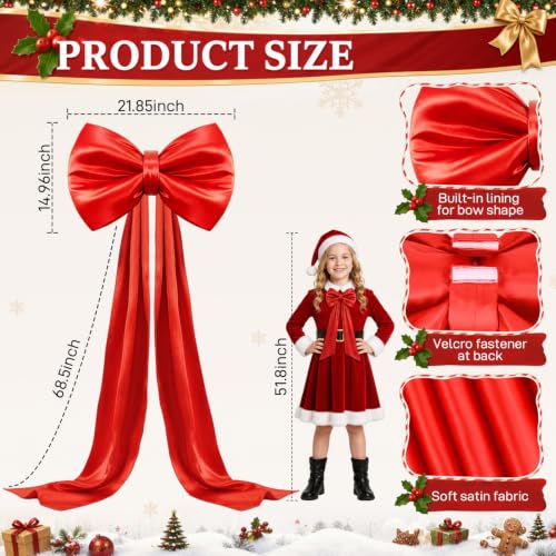 Large Red Christmas Bow Decoration - 70 x 22 Inches Oversized Satin Holiday Wreath Topper with Ribbon - Variation: Red / 70 x 22 Inch