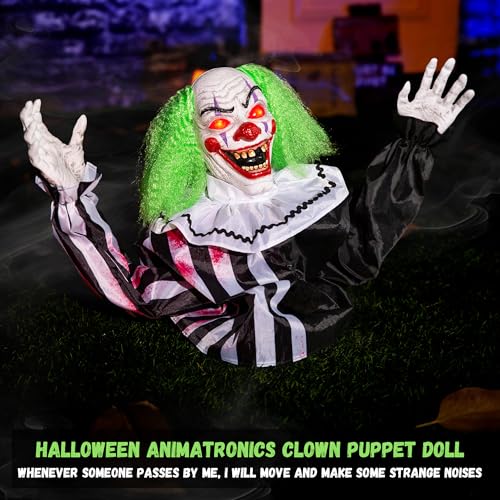 Halloween Animatronic Groundbreaker Clown Outdoor Decor - Scary Talking Motion-Activated with Lighted Eyes