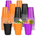 Halloween Plastic Cups 16oz - Black Purple Orange Party Cups - 60 Pack