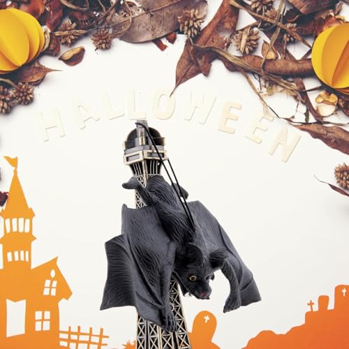 Halloween Hanging Bats Decor Set - Realistic Rubber Flying Bats for Indoor & Outdoor Spooky Atmosphere