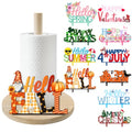 Interchangeable Bamboo Paper Towel Holder with 10 Holiday Signs - Classic