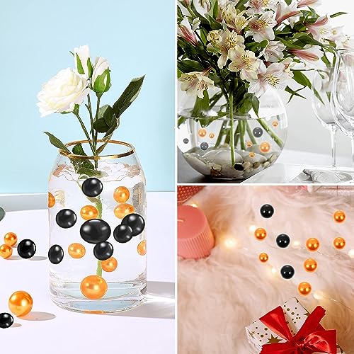 Black Orange Vase Filler 300PCS Pearls Beads for Centerpieces & Decor - 8/14/20 mm No Hole