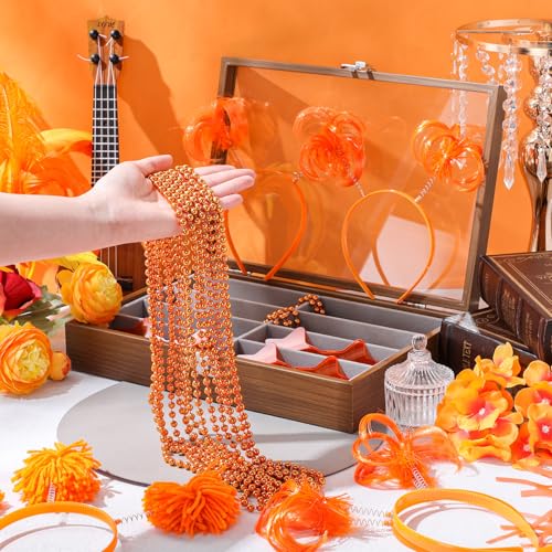 Orange Party Favor Set with Pom Poms Star Glasses Necklaces - Classic Variation