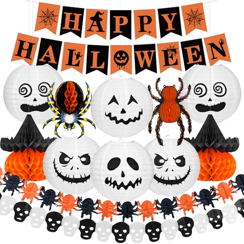 Halloween Office Decorations Kit with Pumpkin Lanterns & Banners - 13 Pieces