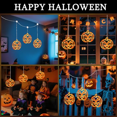 Orange Halloween Pumpkin Window Lights 3 Pack - 48 LED Dual Power USB & Battery Operated