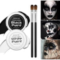 Black White Face Body Paint Kit with Brush - Waterproof Halloween Makeup - Variation: Black-White