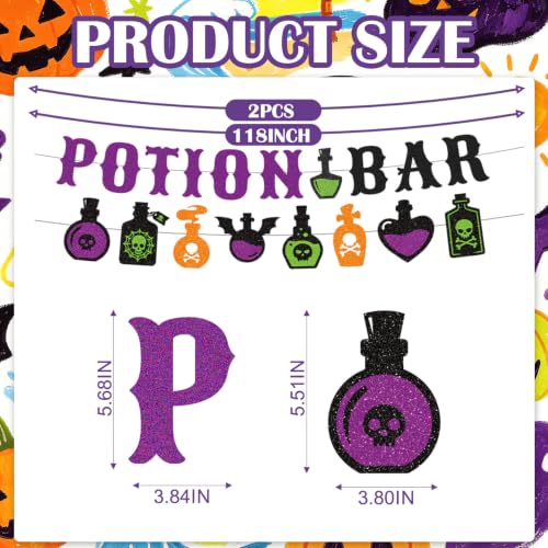 Halloween Potion Bar Decorations Set with Banners and Tassels - Witch Party Supplies