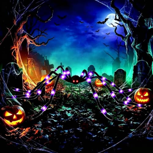 1 Pack 6.6 Ft Halloween Giant Spider with 9-inch Metal Stand & 38 LED Lights