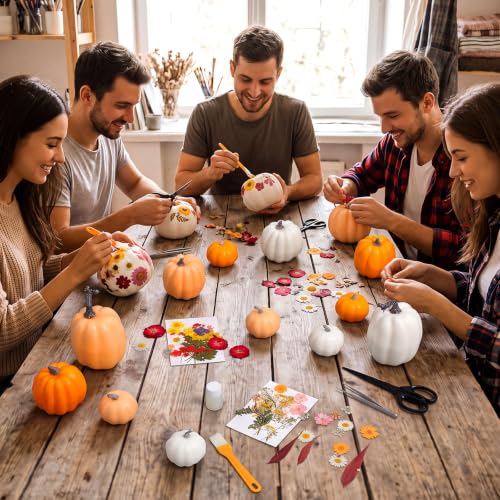 White Orange Foam Pumpkin DIY Kit with Dried Flowers - 12 Pumpkins & Accessories
