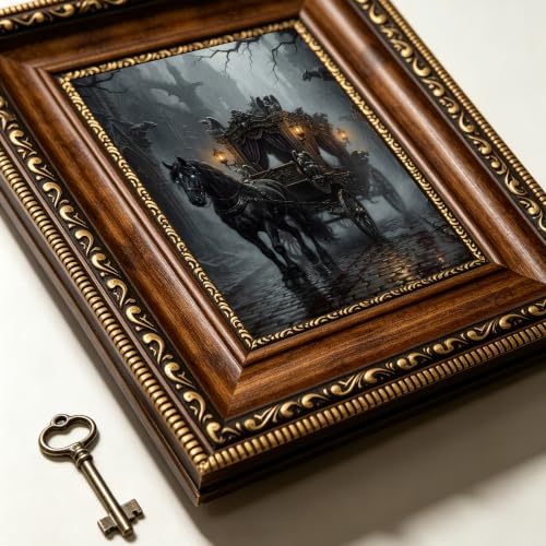 Gothic Horse Carriage Wall Art - Framed Victorian Dark Fantasy Canvas - Ghost Variation