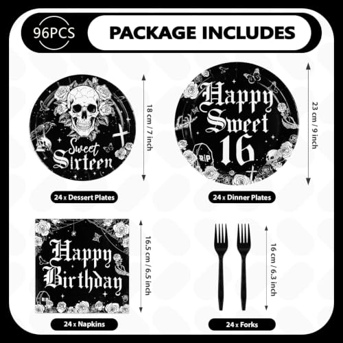 Black White Gothic 16th Birthday Party Supplies Set - Serves 24 - Variation of THIS listing