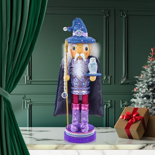 18-Inch Wooden Wizard Nutcracker with Owl & Staff - Hollywood Collection