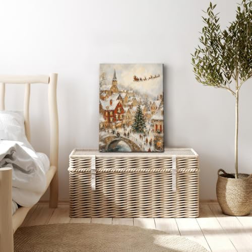 Christmas Village Wall Art Canvas Painting 11x14 Framed Holiday Decor - Tower Variant