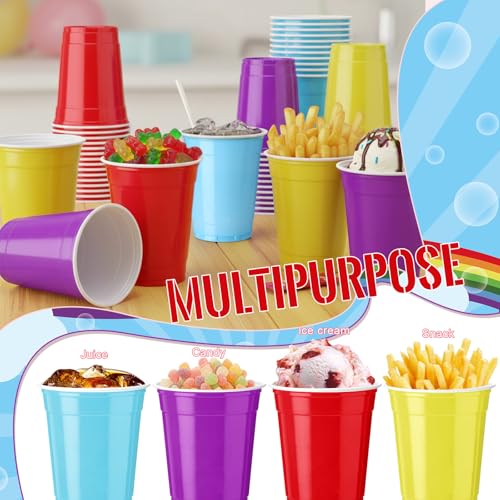 48 Pcs Rainbow Plastic Party Cups - 12 oz Disposable Drinkware, Vibrant Colors