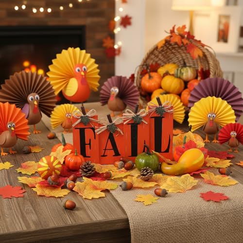 Fall Pumpkin Harvest Decor Set with 50 Artificial Gourds & 4 Wooden Signs