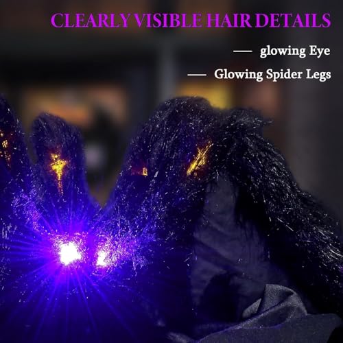 2 Pack 8-Mode Light-Up Halloween Giant Spiders - Purple & Orange LED, 5 Ft Outdoor Decor